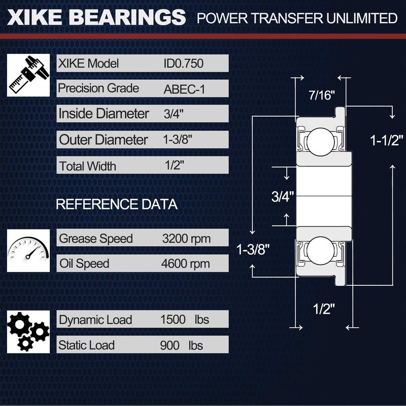 XiKe 4 Pcs Flanged Ball Bearings ID 3/4" x OD 1-3/8", Applicable Lawn Mower, Wheelbarrows, Carts & Hand Trucks Wheel, Replacement for 9040H, 532009040, 532124959, 91334, 491334MA, 5920H, 9040HR,9040N. - Image 2